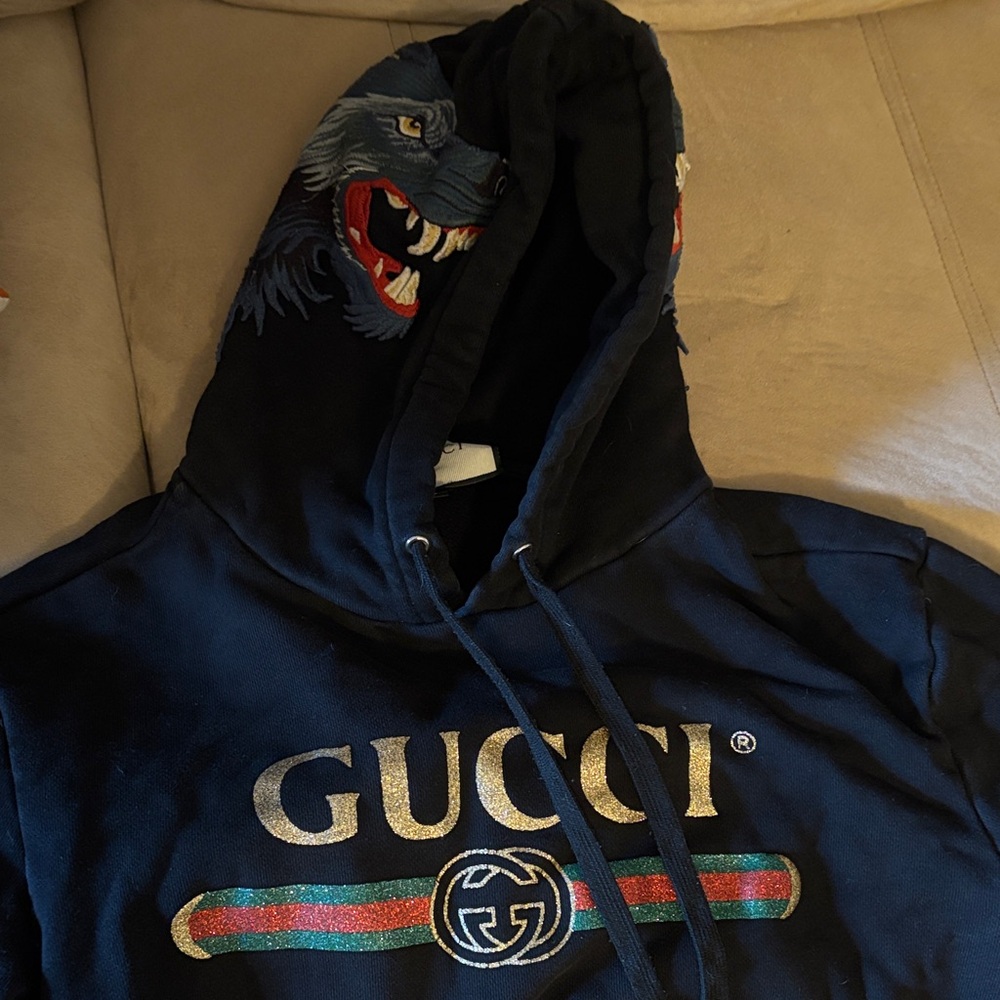 Gucci black Hoodie with hood Wolf Embroidery